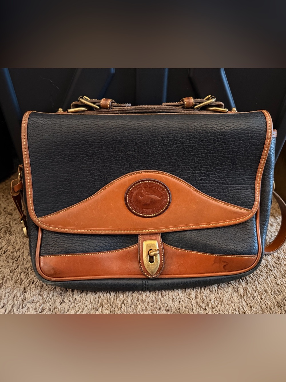 Dooney & Bourke Black and Brown Leather Messenger Bag
